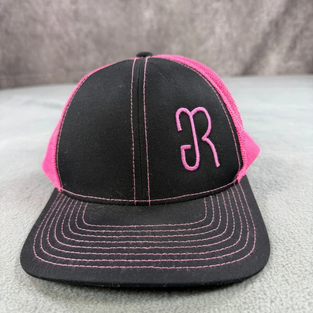 Pacific Headwear 104C Pro Model Trucker Hat Black Pink Snapback R Logo Cap OS